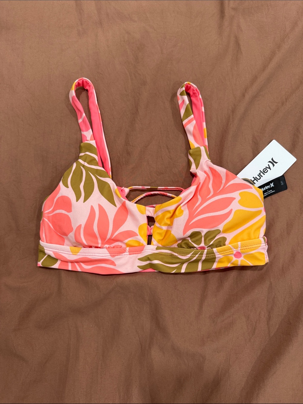 Hurley Floral Bralette Swim Top - Coral, Pink & Yellow